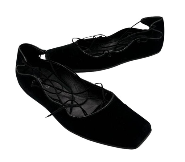 Helmut Lang Black Suede Lace-Up Ballet Flats – Size 10