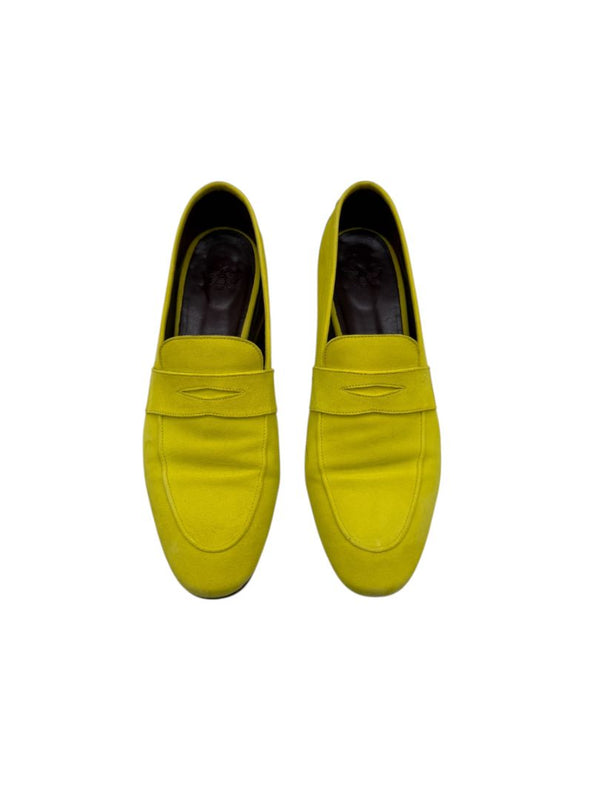 Bougeotte Penny Loafers in Neon Yellow Suede – Size 40.5