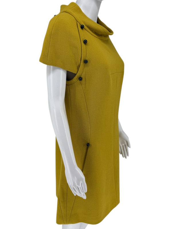 Pamella Roland Mustard Textured Crepe Mini Dress with Pearl Detail