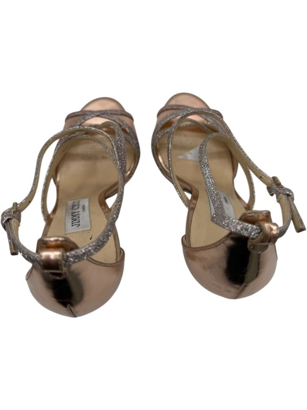 Jimmy Choo Metallic Rose Gold & Glitter Strappy Platform Sandals – Size 39