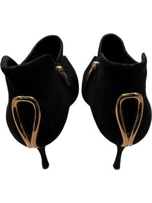 Sergio Rossi Black Suede Sculptural Heel Booties – Size 39.5