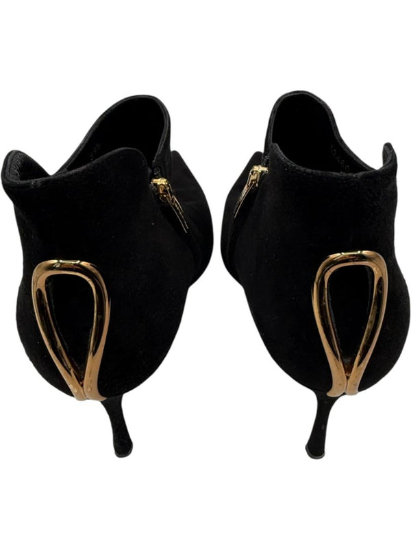 Sergio Rossi Black Suede Sculptural Heel Booties – Size 39.5