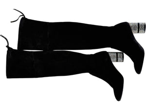 Stuart Weitzman Black Velvet Crystal Heel Over-the-Knee Boots – Size 9
