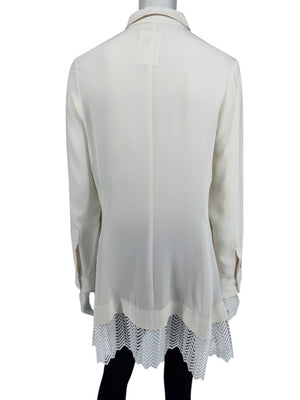 Lela Rose Ivory Silk Tunic Blouse with Embroidered Hem – Size 8