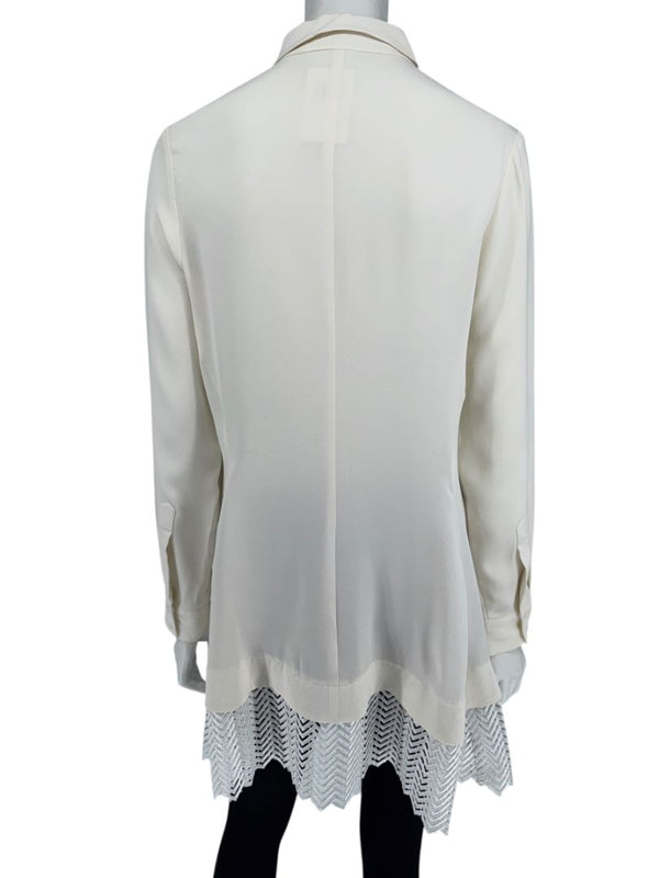 Lela Rose Ivory Silk Tunic Blouse with Embroidered Hem – Size 8