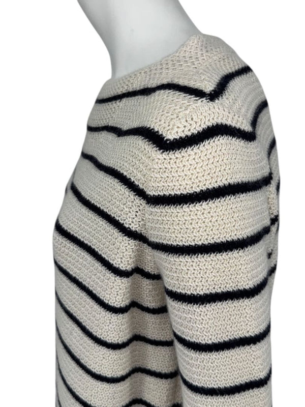The Row Ivory & Navy Cashmere Striped Boatneck Sweater – Size S