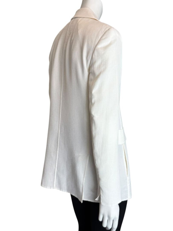 Akris White Textured Cotton-Silk Blend Blazer – Size 8