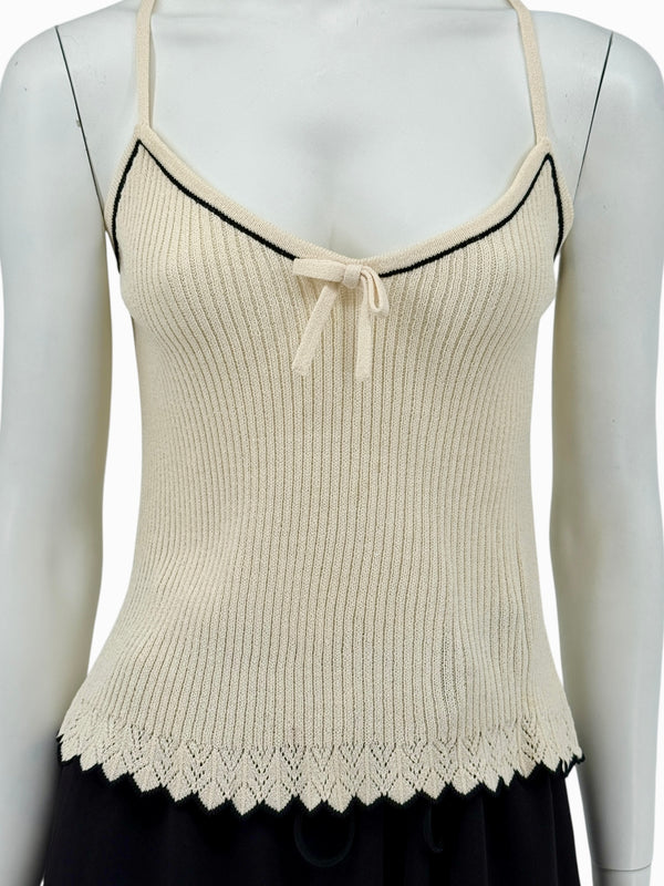 St. John Collection Cream Knit Twin Set with Black Trim – Size 6