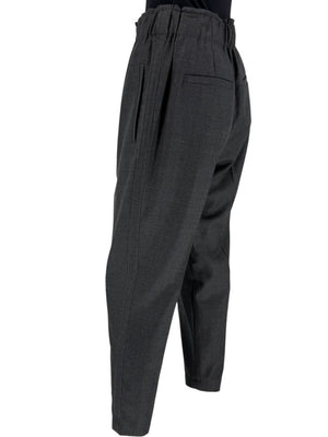 Brunello Cucinelli Monili Trim Charcoal Wool Pleated Tapered Pants - Size IT 42 / US 6