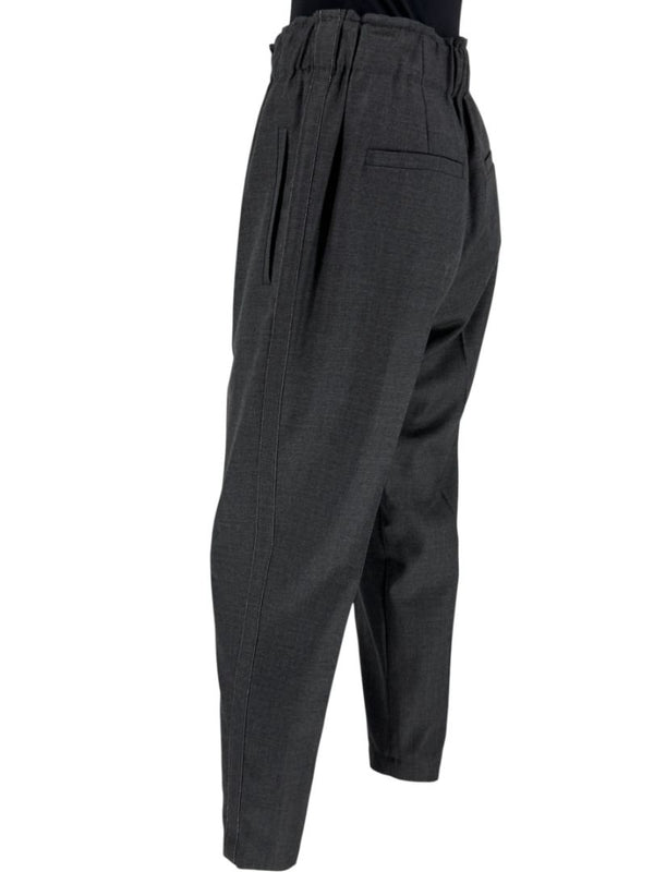 Brunello Cucinelli Monili Trim Charcoal Wool Pleated Tapered Pants - Size IT 42 / US 6