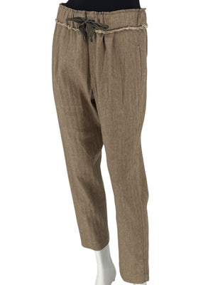 Brunello Cucinelli Taupe Linen-Cotton Drawstring Pants - Size IT 44 / US 8