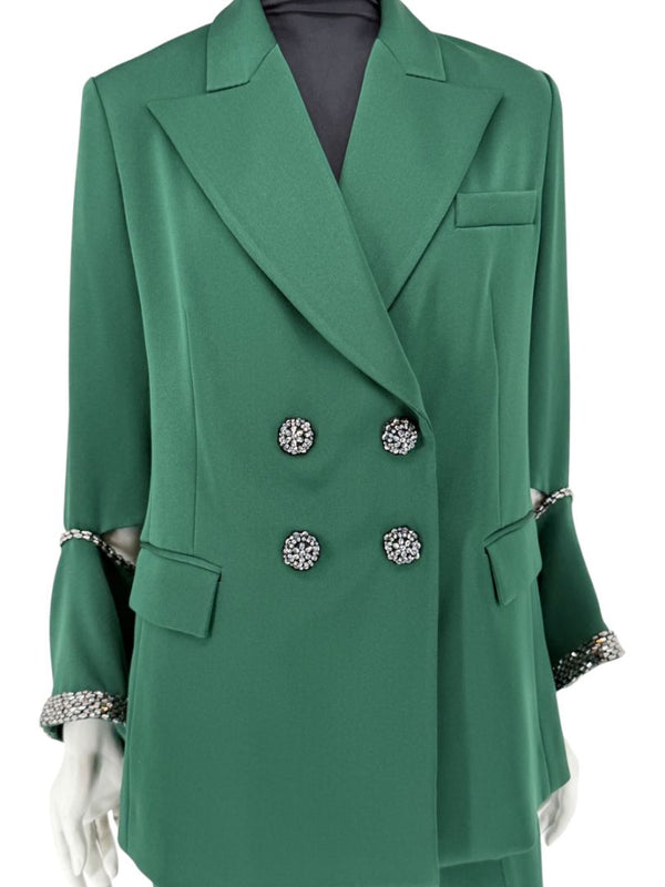 Pamella Roland Green Pantsuit with Embellished Blazer – Large