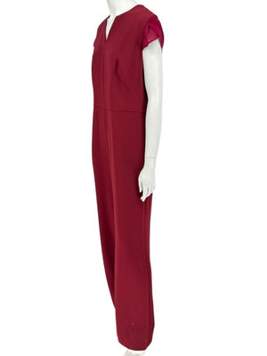 Pamella Roland Burgundy Cap-Sleeve Jumpsuit with Sheer Sash – Large