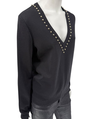Givenchy Paris Black Wool Studded V-Neck Sweater – Size M