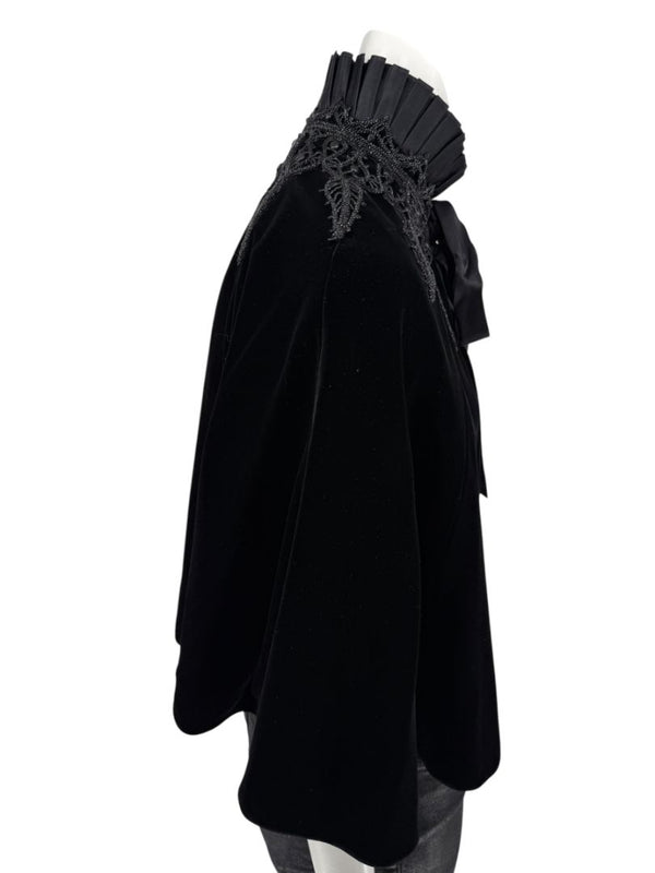 Ralph Lauren Black Velvet & Silk-Trim Cape – Size XS/S- NWT