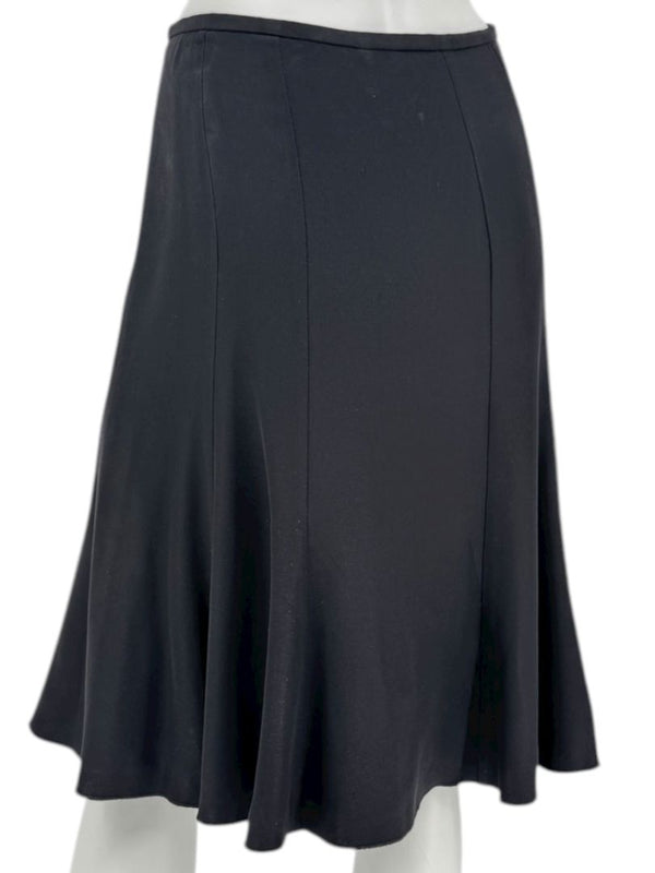 Armani Collezioni Black Acetate–Silk Flounce-Hem Skirt – Size 12 (IT 48)