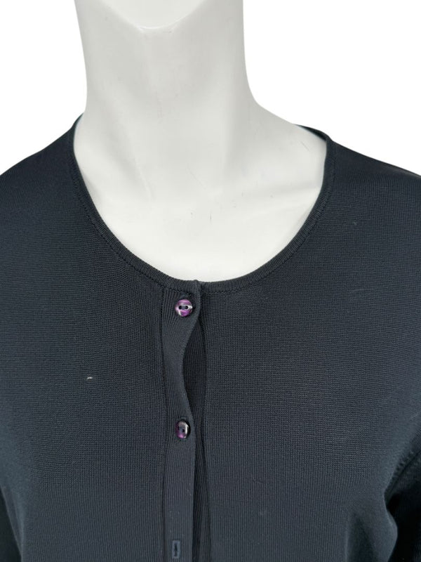 Oscar Navy Rayon-Nylon Knit Cardigan – Size L