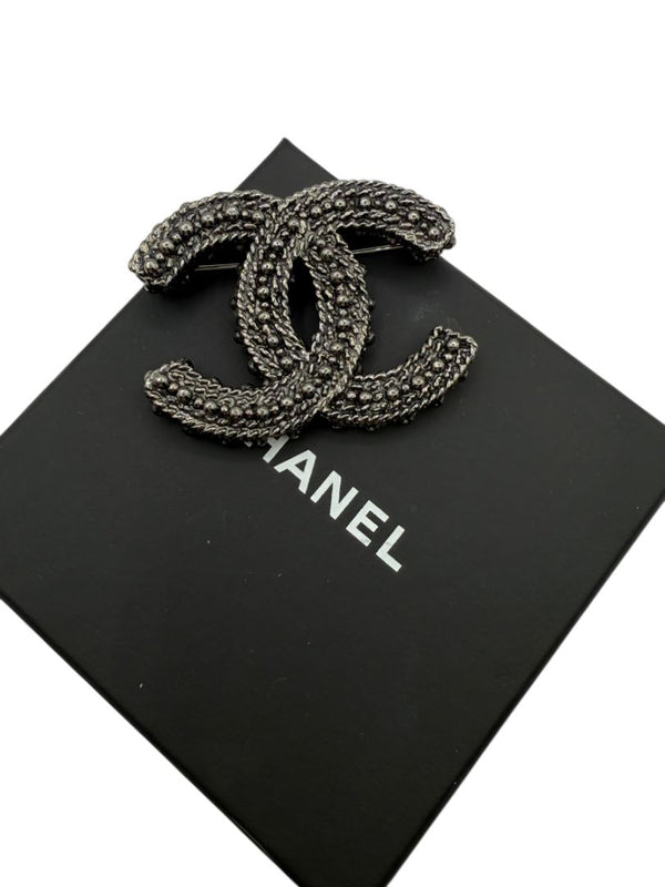 Chanel Gunmetal Rope & Studded CC Brooch – Fall 2011 Stamped
