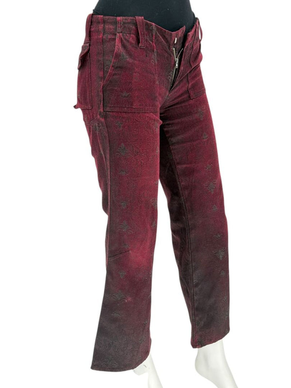 Custo Barcelona Women’s Burgundy Baroque-Print Denim-Style Pants – Size 4