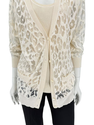 Magaschoni Ribbed Tank & Mesh Leopard Cardigan Twin Set – Size XL