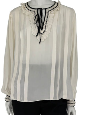 Oscar de la Renta Ivory Sheer Ruffled Blouse – Size 12