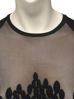 Lida Baday Black Sheer Mesh Embroidered Long Sleeve Top – Size XS