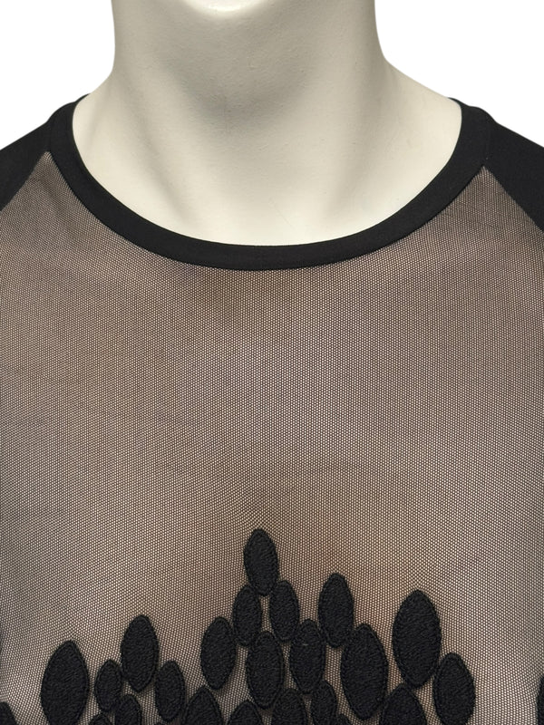 Lida Baday Black Sheer Mesh Embroidered Long Sleeve Top – Size XS