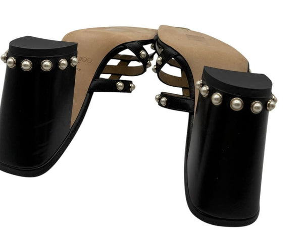 Jimmy Choo Hazal Faux Pearl Embellished Leather Sandals - Size 37