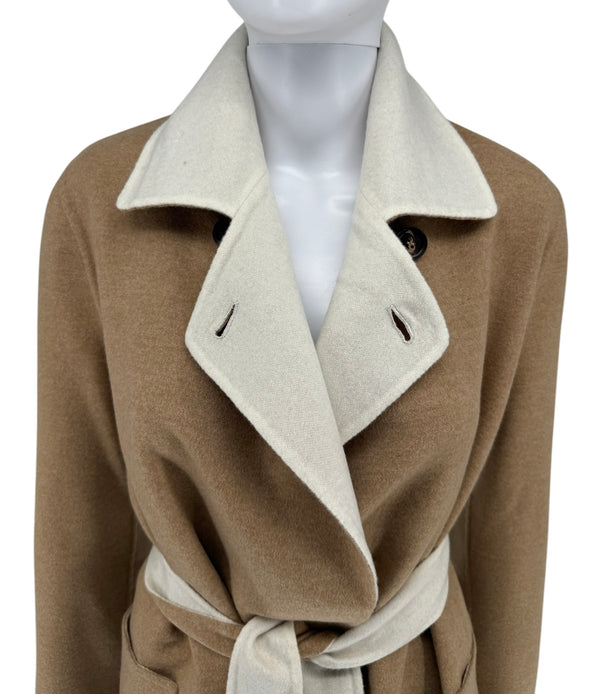Kiton Brown & Ivory Reversible Cashemere Coat - NWT - Size 10
