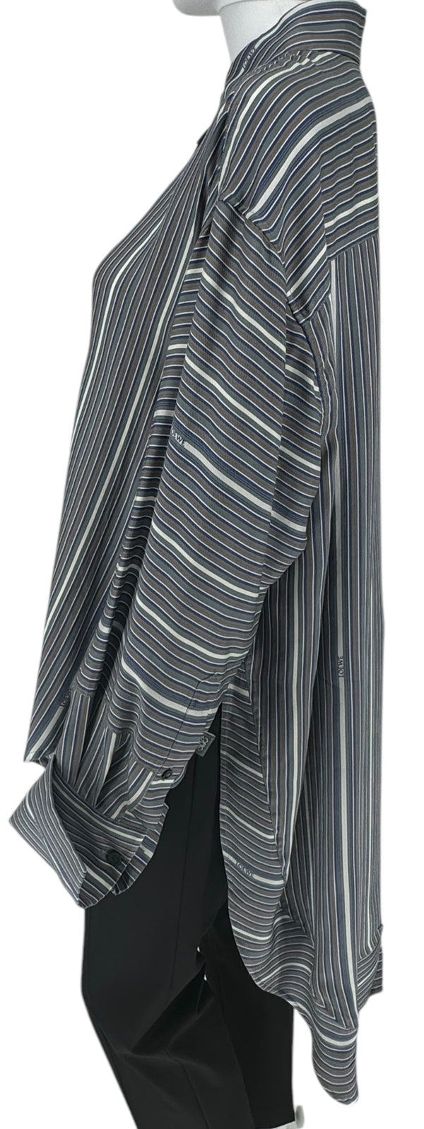 Loewe Blue/Grey/White  Silk Stripe Asymmetrical Shirt -  38