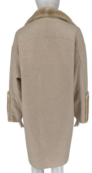 Agona Beige Cashmere Coat with Mink Fur Trim – Size S