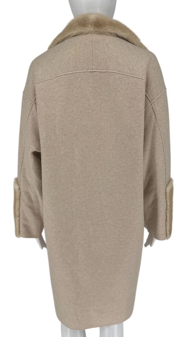 Agona Beige Cashmere Coat with Mink Fur Trim – Size S