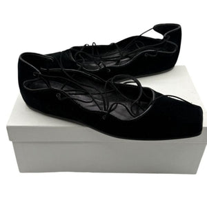 Helmut Lang Black Suede Lace-Up Ballet Flats – Size 10