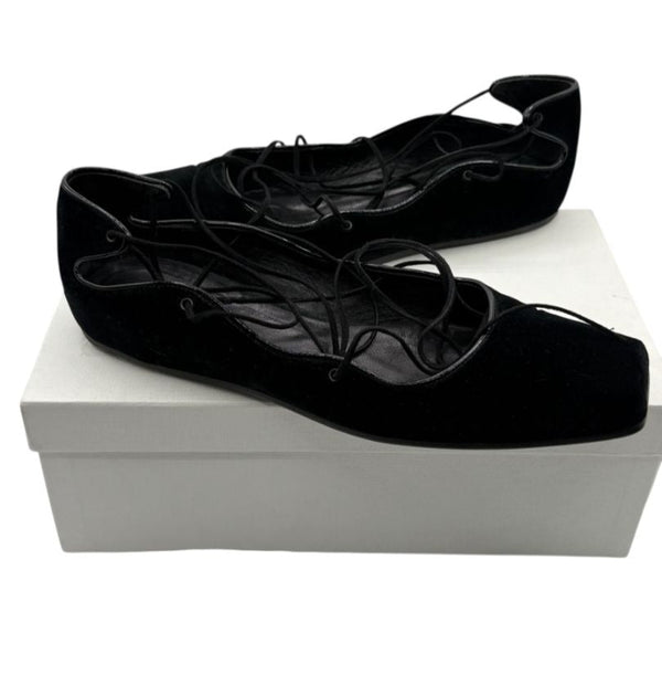 Helmut Lang Black Suede Lace-Up Ballet Flats – Size 10