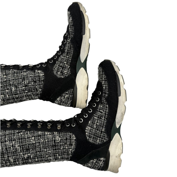 Chanel Tweed & Suede Lace-Up Knee-High Sneakers – Size 40 (EU)