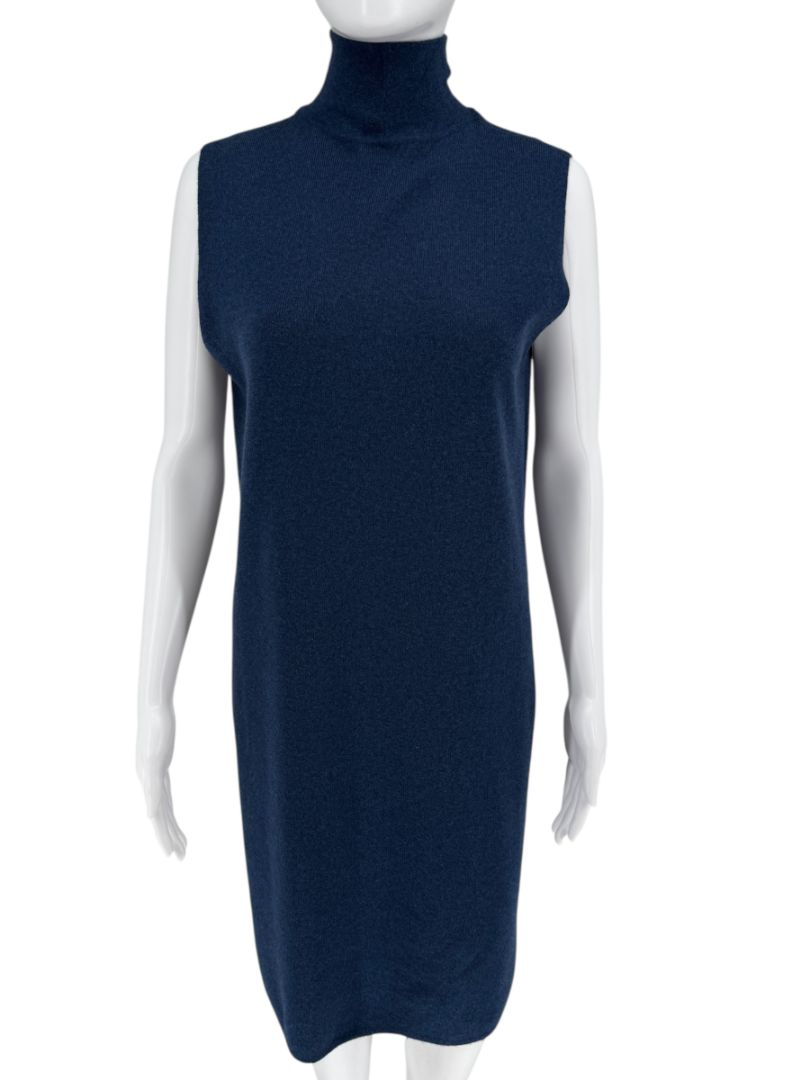 Akris Cashmere Knit Zip Dress in Navy – Size US 10 / FR 42