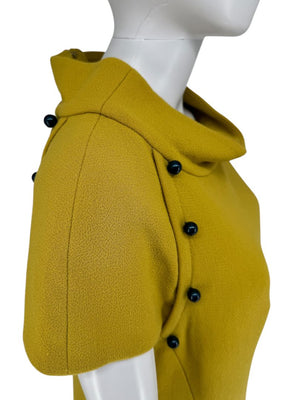 Pamella Roland Mustard Textured Crepe Mini Dress with Pearl Detail