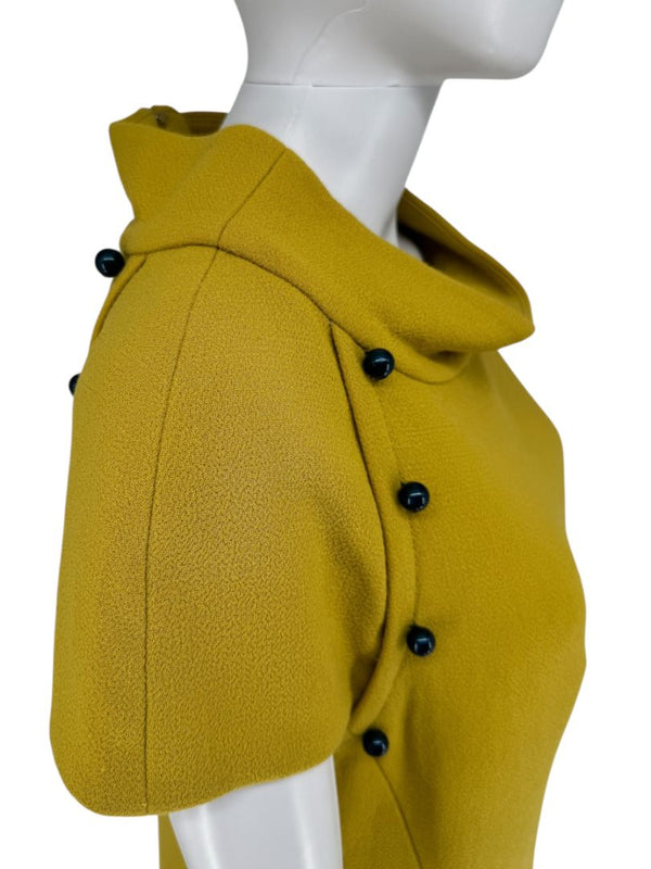 Pamella Roland Mustard Textured Crepe Mini Dress with Pearl Detail