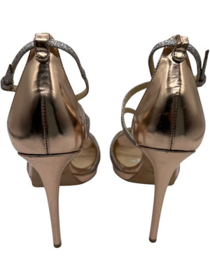 Jimmy Choo Metallic Rose Gold & Glitter Strappy Platform Sandals – Size 39