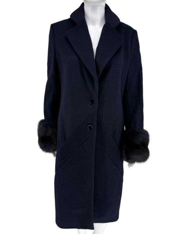 Pamella Roland Navy Coat Fox Fur Cuffs – Size L