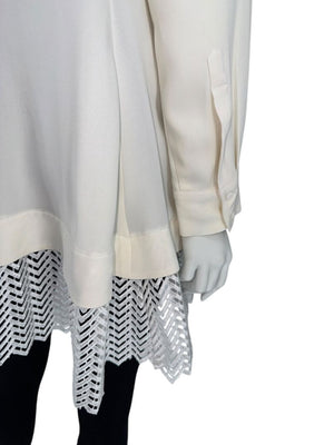 Lela Rose Ivory Silk Tunic Blouse with Embroidered Hem – Size 8