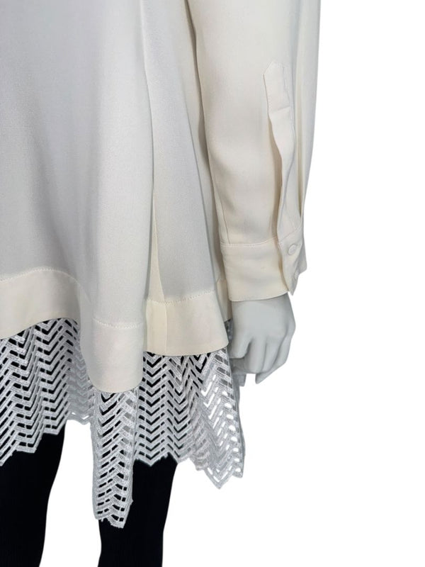 Lela Rose Ivory Silk Tunic Blouse with Embroidered Hem – Size 8