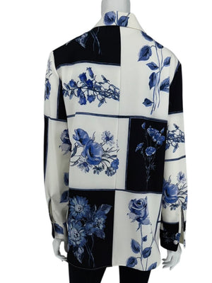Lela Rose Blue & Ivory Floral Patchwork Blazer - Size 6
