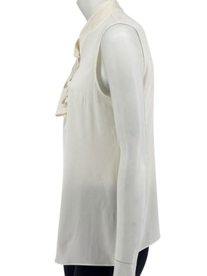 Giorgio Armani Ivory Silk Ruffle Front Sleeveless Blouse – Size 10