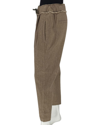 Brunello Cucinelli Taupe Linen-Cotton Drawstring Pants - Size IT 44 / US 8