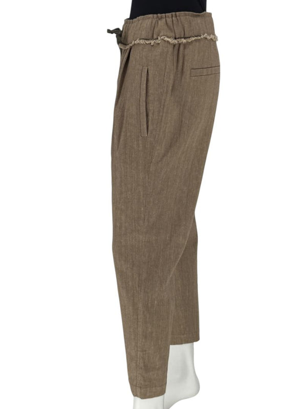 Brunello Cucinelli Taupe Linen-Cotton Drawstring Pants - Size IT 44 / US 8