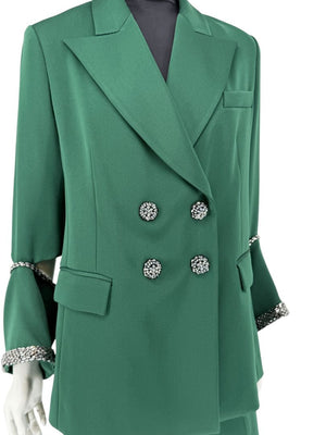 Pamella Roland Green Pantsuit with Embellished Blazer – Large