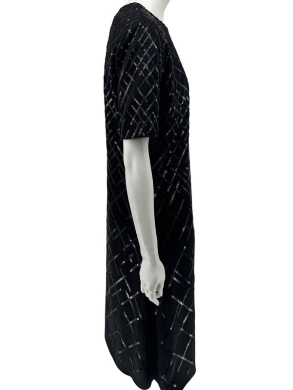 Pamella Roland Black Sequin Grid Shift Dress – Large