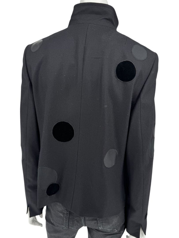 Akris Punto Black Wool Jacket with Leather & Velvet Appliqué – Size US 12