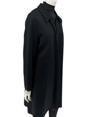 Pamella Roland Black Long Coat Minimalist Hidden Placket Shirt Collar - Large